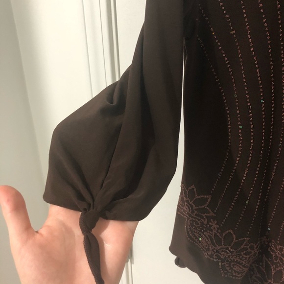 Beaded Sequin Brown Flowy Blouse First Choice M - Picture 5 of 7
